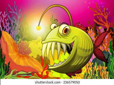 A big scary fish under the sea