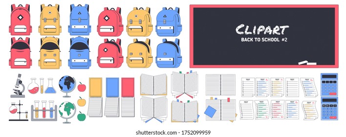 Big school clipart number two. Back to school. Supplies Set. A set of school supplies to create your own composition. Can be used for printing and web.Vector illustration