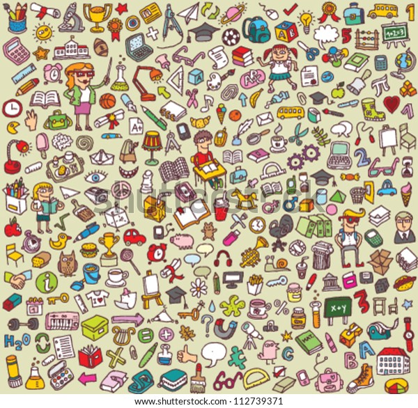 Big School Icons Collection Objects Icons Stock Vector (Royalty Free ...