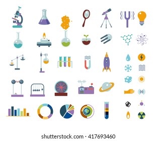 Big science icons set. Isolated on white lab equipment.