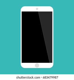 Big screen smartphone white color front view mobile phone on green background vector eps10. Mobile phone smartphone icon