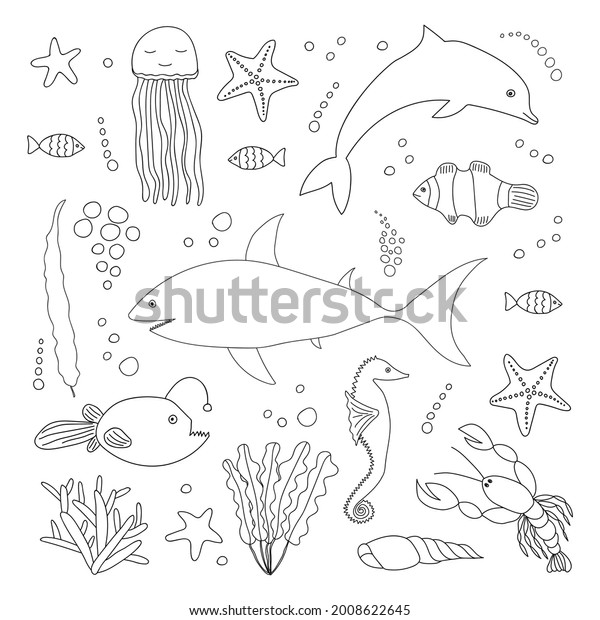 Big Sea Animals Set Vector Sealife Stock Vector (Royalty Free ...