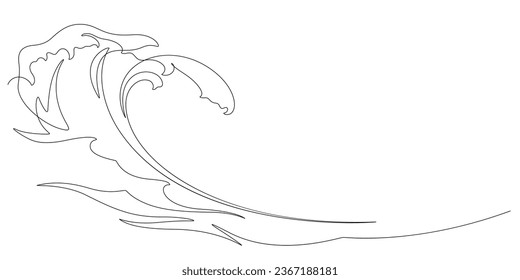 big sea wave ripple splashing one line minimalism style vector illustration