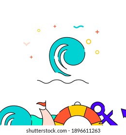 Big sea wave, seascape filled line vector icon, simple illustration, water safety and watercraft related bottom border.