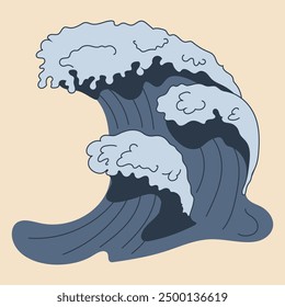 Big sea wave vector illustration on beige background
