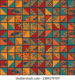 Big seamless african boho background with squares elements