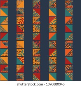 Big seamless african boho background with square elements