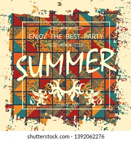 Big seamless african boho background with square summer frame