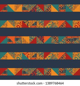 Big seamless african boho horizonttal patterns with triangle elements