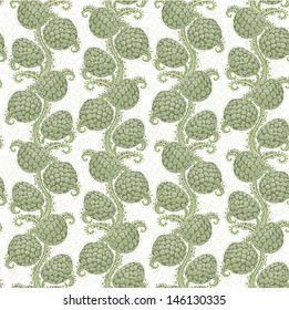 Big seamless decorative pattern of hop cones
