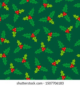 Big Seamless Pattern Holly Dark Green And Red