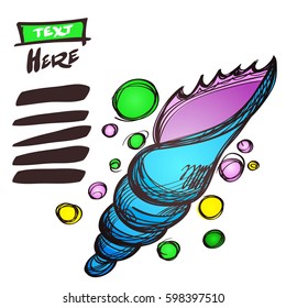 Big seashell logo in cartoon style. The elements for infographics with a hand-drawing style.
