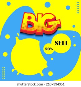 Big sell vector template with yellow blue color and also text