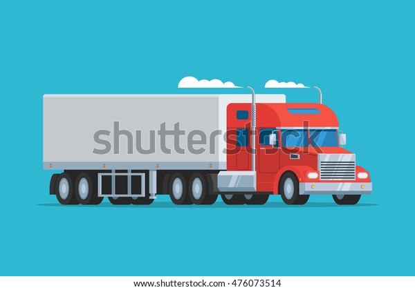 Big semi truck. Concept\
logistic and delivery cargo auto transportation. Heavy american red\
tractor pulls the trailer. Vector flat trendy\
illustration
