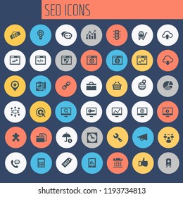 Big SEO icon set, trendy flat icons collection