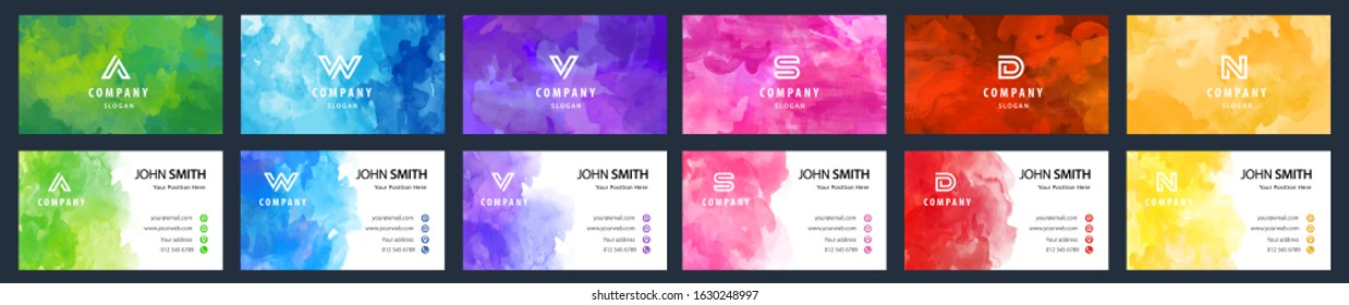 big series of shiny multicolor business card pattern with vector watercolor background valuable for any project where a platter of color makes the difference color pink water white star texture colour