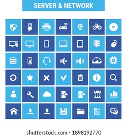 Big Server and Network icon set, trendy flat icons