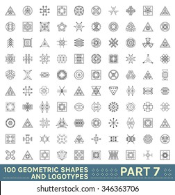 Big Set of 100 geometric shapes. Trendy hipster icons and logotypes. Religion, philosophy, spirituality, occultism symbols collection