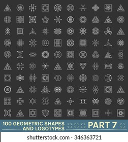 Big Set of 100 geometric shapes. Trendy hipster icons and logotypes. Religion, philosophy, spirituality, occultism symbols collection