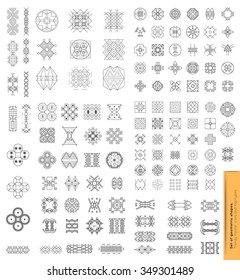 Big Set of 100 geometric shapes. Trendy hipster icons and logotypes. Religion, philosophy, spirituality, occultism symbols collection