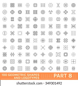 Big Set of 100 geometric shapes. Trendy hipster icons and logotypes. Religion, philosophy, spirituality, occultism symbols collection