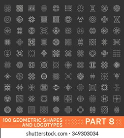 Big Set of 100 geometric shapes. Trendy hipster icons and logotypes. Religion, philosophy, spirituality, occultism symbols collection