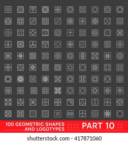 Big Set of 100 minimal geometric monochrome shapes. Business signs, labels, trendy hipster icons and logotypes. 
