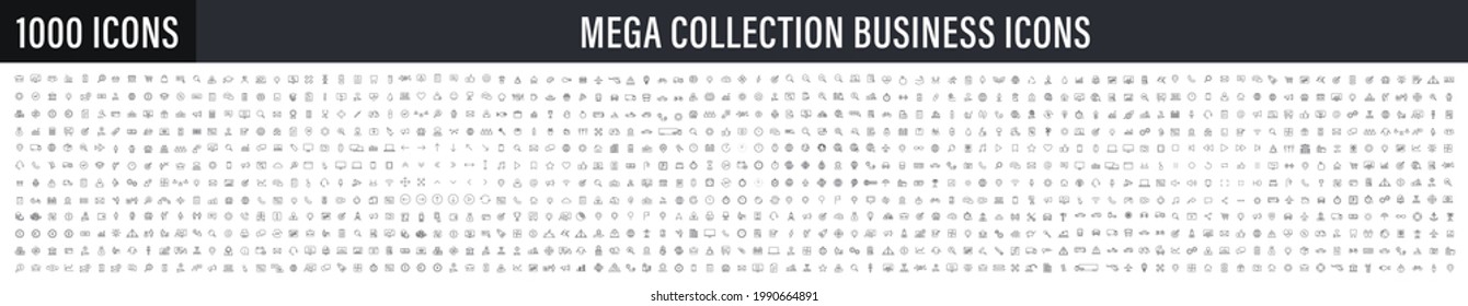 Big Set Of 1000 Thin Line Web Icon. Business, Finance, Shopping, Logistics, Medical, Health, People, Teamwork, Contact Us, Arrows, Electronics, Social Media, Education, Management, Creativity. Vector.