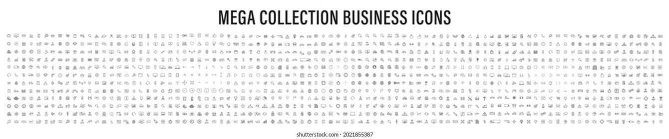 Big Set Of 1000 Thin Line Web Icon. Business, Finance, Shopping, Logistics, Medical, Health, People, Teamwork, Contact Us, Arrows, Electronics, Social Media, Education, Management, Creativity. Vector.