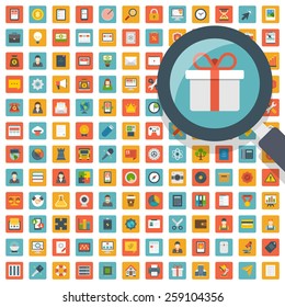 Big set 144 Flat design icons,Digital Marketing, Social Media, Financial, Learning, Business and other Vector symbols for website and promotion banners. 