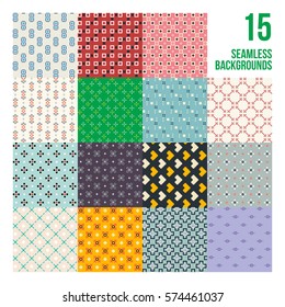 Big set of 16 colorful pixelated patterns. Childish style. Useful for wrapping and textile design.