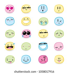 Big Set of 16 high quality vector cartoonish emoticons, in rough hand-drawn Anime design style