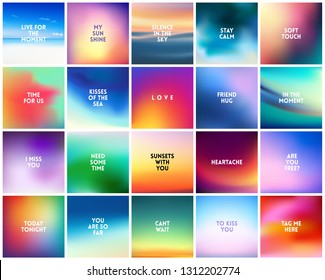 BIG set of 20 high quality square blurred nature backgrounds. With various quotes. Sunset and sunrise sea blurred background