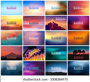 BIG set of 20 horizontal wide blurred nature backgrounds. With various quotes. Sunset and sunrise sea blurred background. Sunset Mountain Landscapes