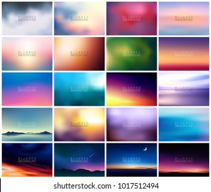 BIG set of 20 horizontal wide blurred nature backgrounds. With various quotes. Sunset and sunrise sea blurred background. Sunset Mountain Landscapes