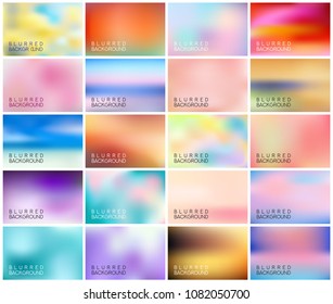 BIG set of 20 horizontal wide blurred nature backgrounds. Sunset and sunrise sea blurred background. Blurred spring flowers background set