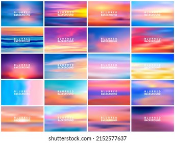 Big set of 20 horizontal wide blurred nature sea sunset backgrounds