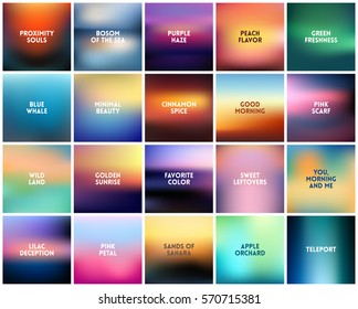 BIG set of 20 square blurred nature backgrounds. With various quotes. Sunset and sunrise sea blurred background