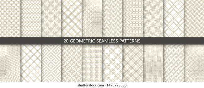 Big set of 20 vector geometric seamless patterns. Collection of linear modern patterns. Patterns added to the swatch panel.