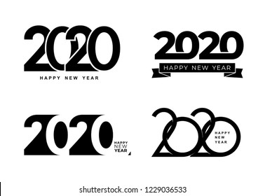 Big Set of 2020 text design pattern. Collection of Happy New Year and happy holidays. Vector illustration. Isolated on white background.