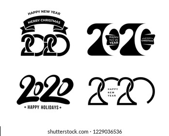 Big Set of 2020 text design pattern. Collection of Happy New Year and happy holidays. Vector illustration. Isolated on white background.