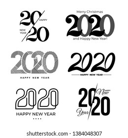 Big Set of 2020 text design pattern. Collection of logo 2020 Happy New Year and happy holidays. Vector illustration. Isolated on white background.