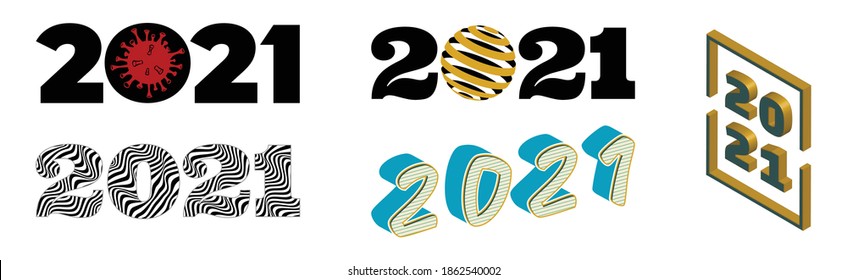 Gran conjunto del concepto de efecto de texto del logotipo de Año Nuevo 2021. Colección de la plantilla de diseño de números de 2021. Ilustración vectorial.
