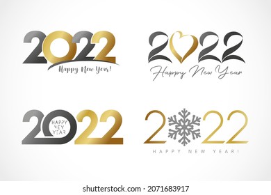 Big Set of 2022 golden and silver text design with simple numbers, heart shape and snowflake. Vector illustration