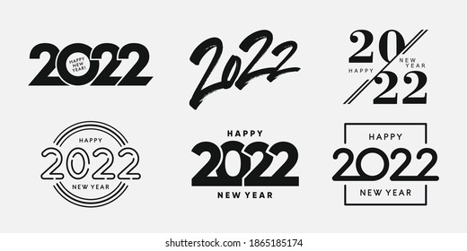 Big Set of 2022 Happy New Year logo text design. 2022 number design template. Collection of 2022 happy new year symbols. Vector illustration with black labels isolated on white background.  - Shutterstock ID 1865185174