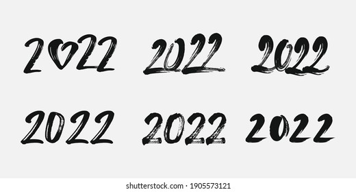 Big Set of 2022 Happy New Year typography logo text design. 2022 number design template. Collection of 2022 happy new year symbols. Vector illustration with black labels isolated on white background.