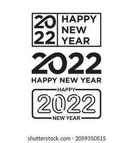 Big Set of 2022 Happy New Year logo text design. 2022 number design template. Collection of 2022 happy new year symbols. Vector illustration with black labels isolated on white background