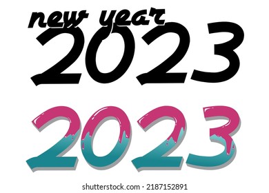 Big Set of 2023 Happy New Year logo text design. 2023 number. Collection of 2023 Happy New Year symbols. Vector illustration with black labels isolated on white background