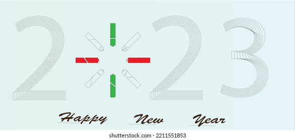 Big Set of 2023 Happy New Year logo text design. 2023 number design template. Collection of 2023 Happy New Year symbols. Vector illustration with black labels isolated on white background.