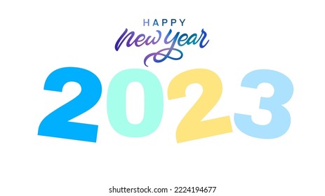 Big Set of 2023 Happy New Year logo text design. 2023 number design template. Collection of 2023 Happy New Year symbols. Vector illustration with black labels isolated on white background.